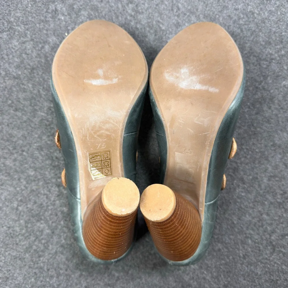 Miz Mooz Sensei 7.5 Green Leather Mary Jane Heels Pumps Retro Boho C28-C1823-1